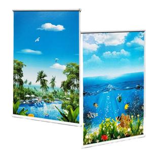 窗帘手拉升降卷帘卧室客厅阳台卫生间厨房全遮光山水风景防水门帘