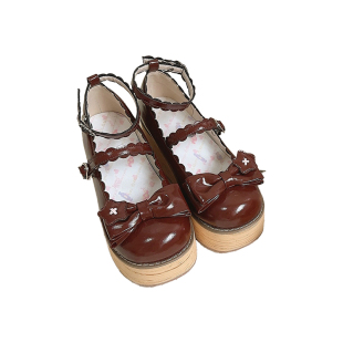 西柚原创眠眠星梦厚底木纹松糕lolita鞋增高大码42棕色洛丽塔lo鞋
