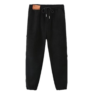 宛宛家加绒加厚灯芯绒松紧哈伦休闲裤女大码胖mm秋冬直筒阔腿裤子