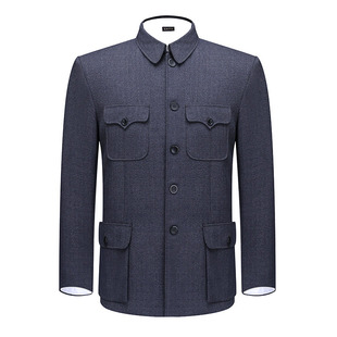 秋冬季加绒加厚中老年男中山装装爸爸装老年人婚礼高档套装中山服