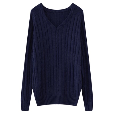 V领宽松高智感套头麻花毛衣