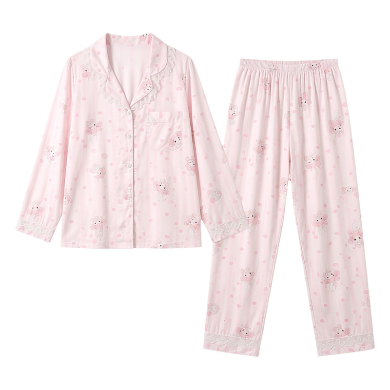 美乐蒂!粉色甜心条纹真丝家居服
