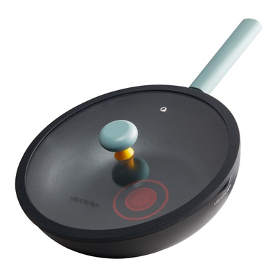 懒米双圈轻食炒锅北欧钛晶不粘锅家用轻量不沾炒菜锅燃气灶电磁炉