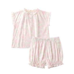 modomoma【云谷花廊】女童套装夏季女宝宝洋气碎花上衣短裤两件套