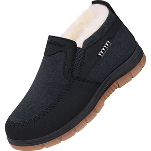 老北京布鞋男士冬加绒加厚羊毛保暖防滑软底防水中老年人爸爸棉鞋
