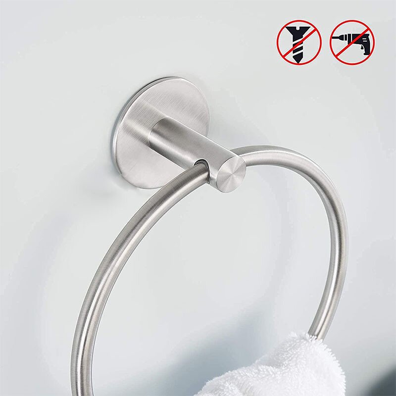 毛巾架浴室免打孔304不锈钢毛巾毛巾杆毛巾环五金卫生间挂件厨房