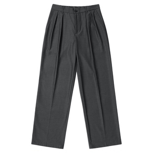 ONUN 高级感灰色休闲通勤宽松直筒中缝西裤百搭半松紧腰休闲长裤