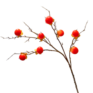 高档仿真柿子石榴假花摆设客厅电视柜装饰品假树枝果实花艺摆件