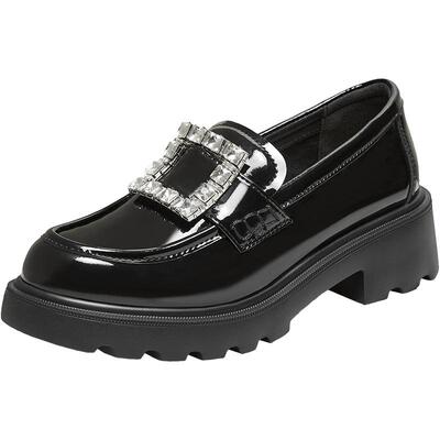 百思图春季新款英伦方扣乐福鞋