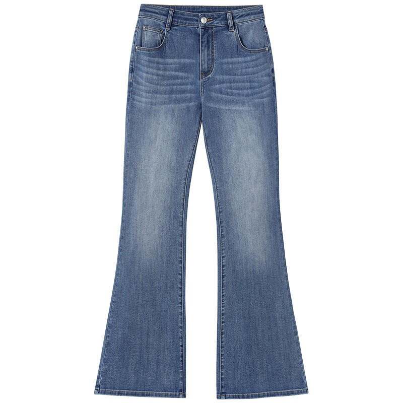 热风女士微喇牛仔裤2026年春季新款修身显瘦显腿长复古喇叭牛仔裤