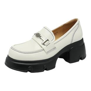 自由姿色厚底JK乐福鞋春季新款金属扣小皮鞋增高一脚蹬单鞋