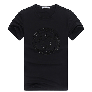 欧洲站香港专柜正品夏装新款高品质刺绣男士短袖t恤高短丝光棉ins