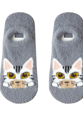 秋冬短筒加厚毛绒小动物睡眠女袜