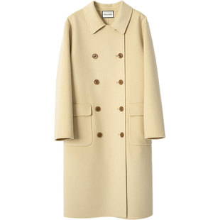 然若 蜜柑黄双排扣双面呢羊毛大衣女2025新款冬装中长款毛呢外套