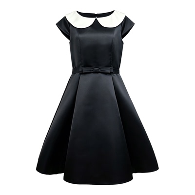 Teen Girls Dress Elegant Black Short Sleeve Formal Gown