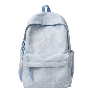 韩版波点双肩包女学生可爱蝴蝶结大容量书包2025新款轻便百搭背包