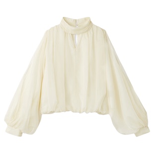 SNIDEL2025秋冬新品优雅半高领露肩灯笼袖雪纺衬衫上衣SWFB255072