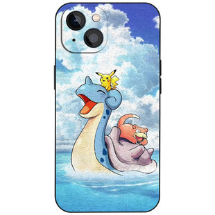 拉普拉斯宝可梦艺术油画手机壳适用苹果17小米15华为VIVO液态硅胶OPPO磨砂磁吸iPhone16ProMax全包防摔保护套