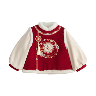 古月家【冬季断码清仓】男童汉服秋冬款红色喜庆加厚拜年服套装