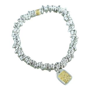 扎基拉姆II熙素原创手工锤纹实心999纯银24K贴金小盘缠银手链手串