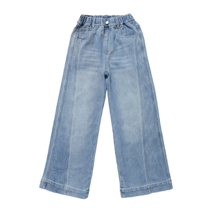 女童牛仔裤冬季加绒加厚阔腿裤女大童烫钻超好看儿童直筒裤子春秋