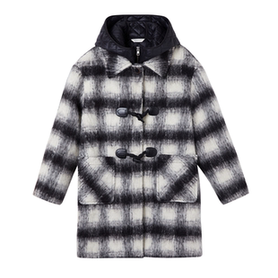 GANT/甘特2025秋冬新款女士中长款羊毛呢大衣拼色层次感上衣外套