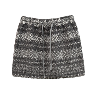 费尔岛秋冬加厚羊羔毛高腰松紧抽绳A字保暖灰色休闲短裙女半身裙