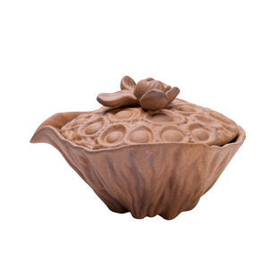 老岩泥粗陶莲花手抓盖碗中式复古功夫茶器单杯泡茶碗古拙磨砂质感