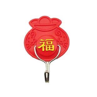 新款福字挂钩强力粘贴新年用粘钩喜庆中国红免打孔进门玄关墙壁勾