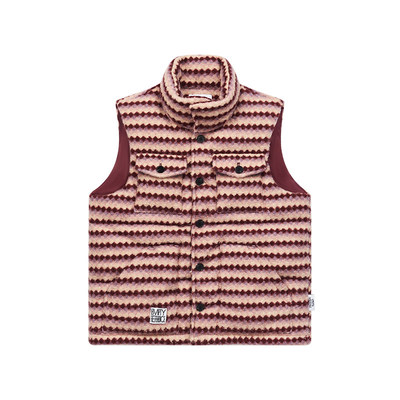 特惠6折起 十个勤天 EMPTY REFERENCE毛呢条纹翻领羽绒棉马甲背心