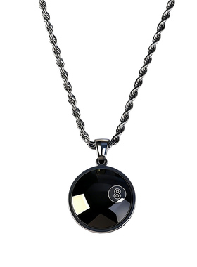 黑色台球造型不锈钢麻花链男项链