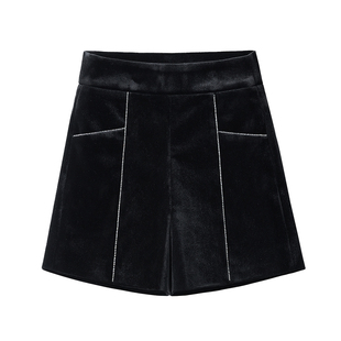 时尚烫钻平绒休闲短裤女秋冬2025新款宽松显瘦外穿a字阔腿靴裤子