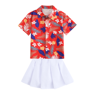 六一港风儿童演出服幼儿园复古花衬衫合唱服小学生啦啦队表演服装