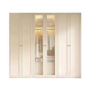 2025年新款衣柜法式奶油风玻璃衣柜家用卧室梳妆台一体免安装衣橱