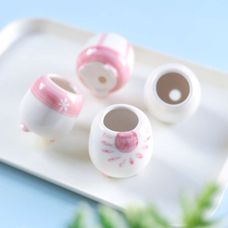 多肉迷你拇指盆可爱粉色简约手绘精致小花盆育苗控型生石花陶瓷盆