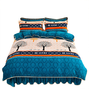 双面绒被套四件套180x200一米八乘两米牛奶绒冬季床裙款1米8x2米2