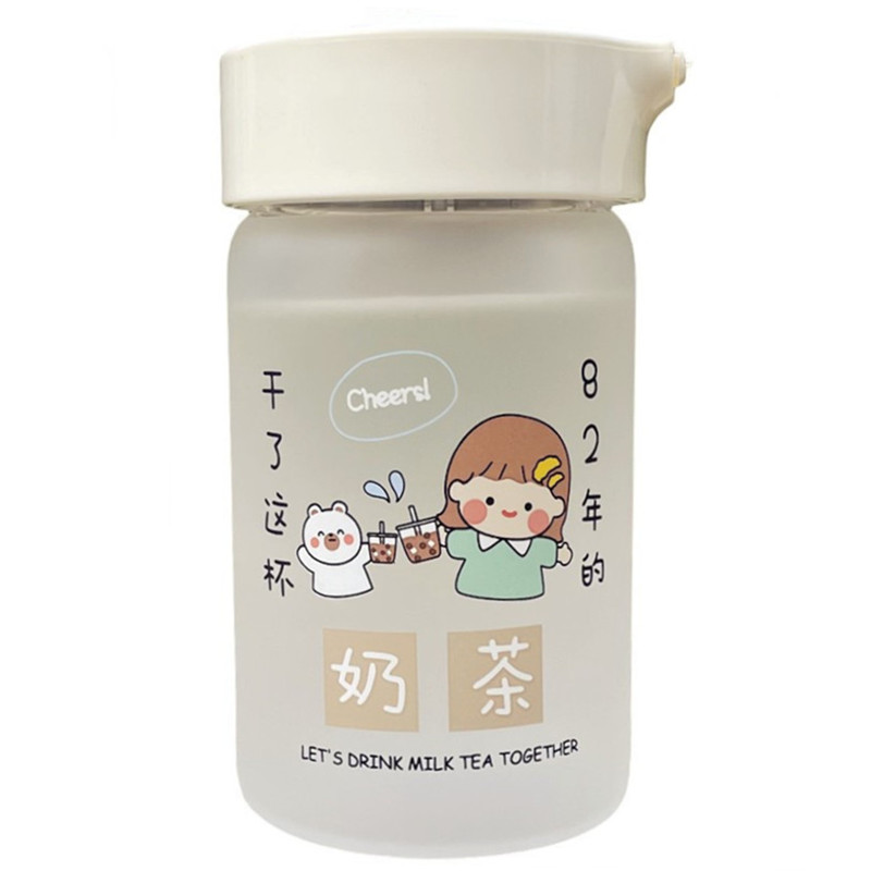 便携小巧玻璃水杯子女可爱简约ins学生韩版耐热带盖可手提花茶杯