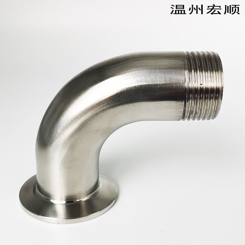宏顺304不锈钢螺纹外丝弯头卡盘焊接 快装接头抛光亮面丝扣直角