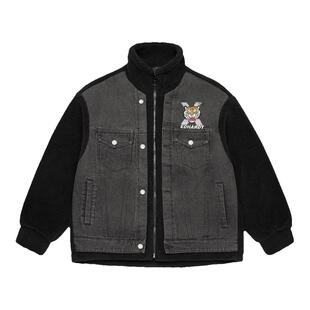 EDHARDYX新品冬季羊羔毛牛仔拼接外套休闲运动夹克上衣衣服潮