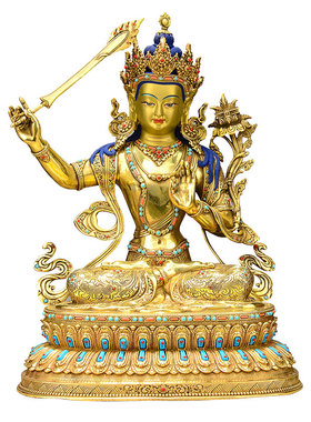 全鎏金文殊菩萨铜像摆件