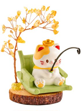琉璃水晶发财树招财猫摆件