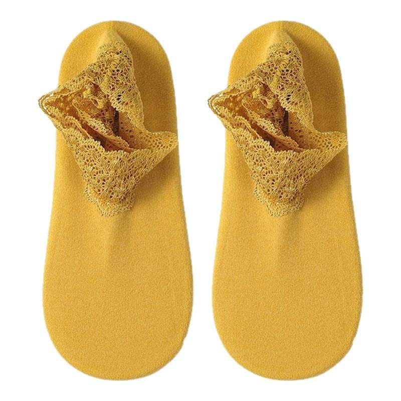 秋冬加厚袜子德绒蕾丝花边短袜女士镂空保暖防滑硅胶船袜蕾丝边