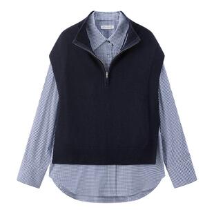 【商场同款】太平鸟新款高智通勤针织背心格纹衬衫套装A1CAF411G