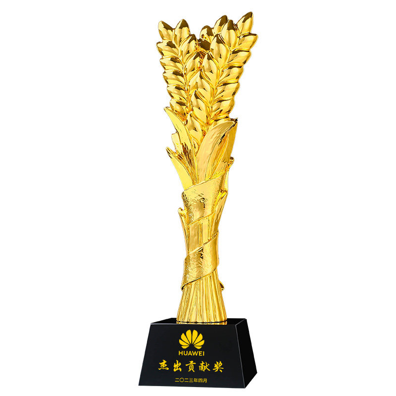 麦穗树脂奖杯水晶定制镀金穗稻谷