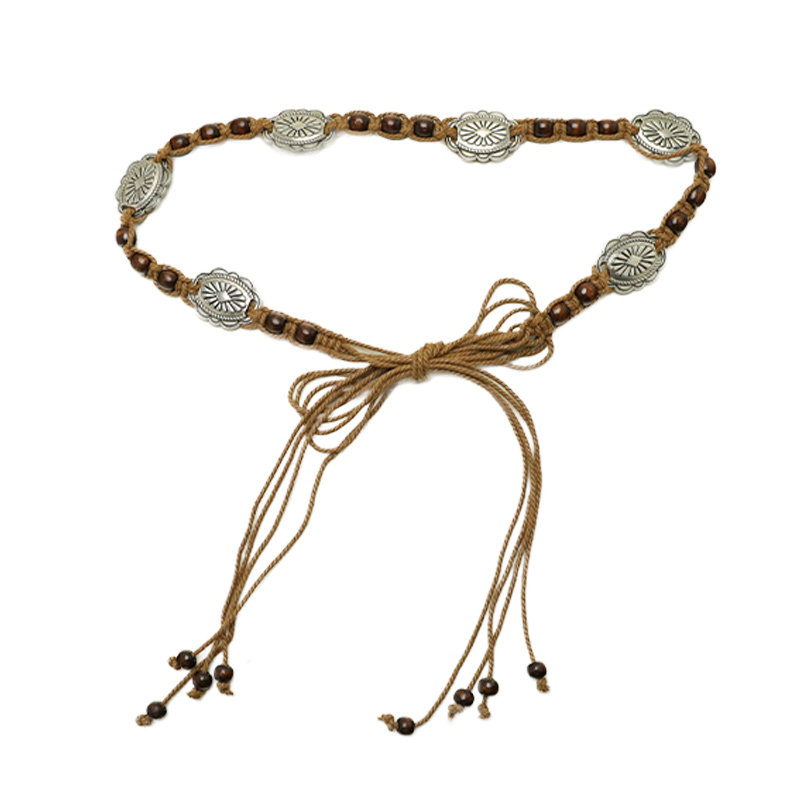 波西米亚民族风编织串珠棕色腰绳女复古配裙子牛仔裤腰带配饰皮带