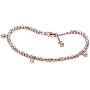 Pandora潘多拉奥莱闪耀网球吊坠素链手链玫瑰金色礼物