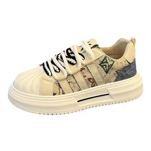 贝壳头男鞋春季新款三条杠低帮板鞋布面透气圆头系带时尚休闲鞋男