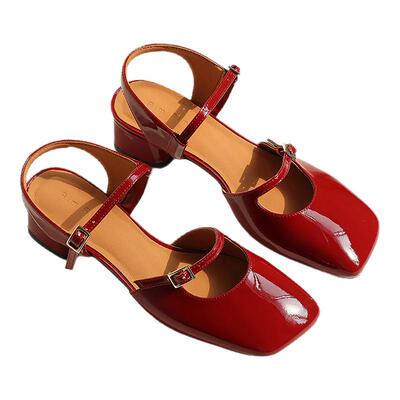 RIMRIM一字带法式复古玛丽珍扣凉鞋4.5厘米跟高小红鞋优雅时髦感