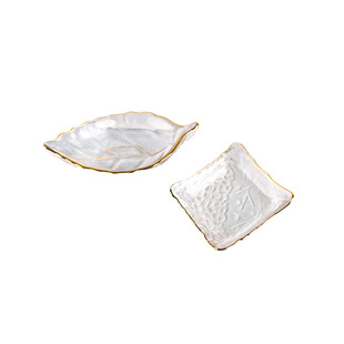 金边小碟子透明小吃碟方形蘸料火锅日料调味碟餐厅小菜盘摄影道具