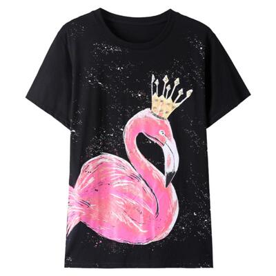 白色休闲印花烫钻短袖T恤女纯棉